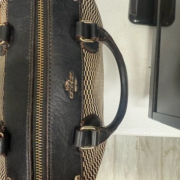 Coach Black and Tan Checkered Satchel - Picture 4 of 9
